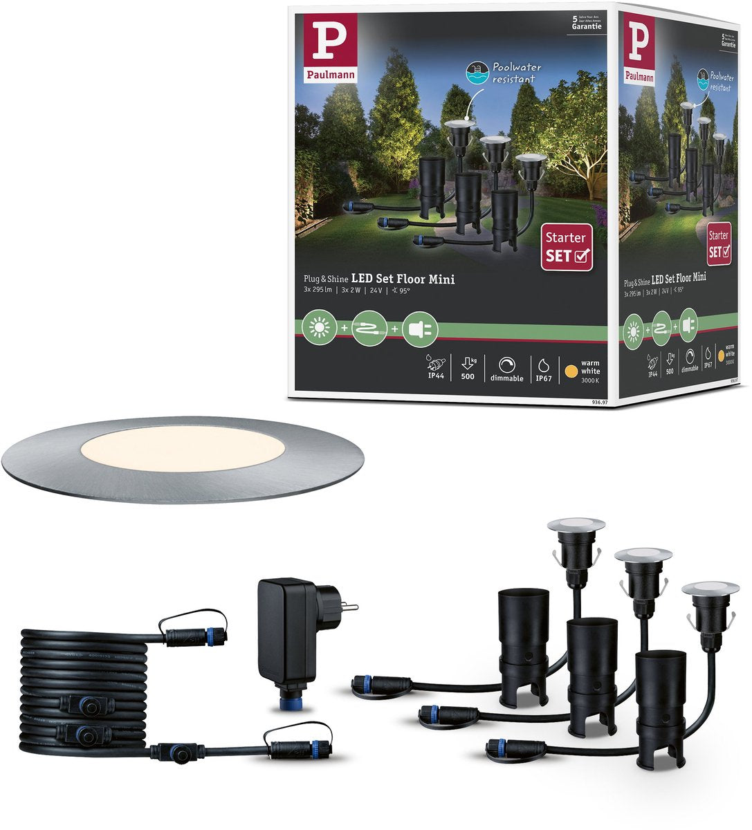 Paulmann Plug Shine LED Ground Forsænket Lampe Gulv Mini Basic Sæt IP67 3000K 3x2,5W 21VA Sølv