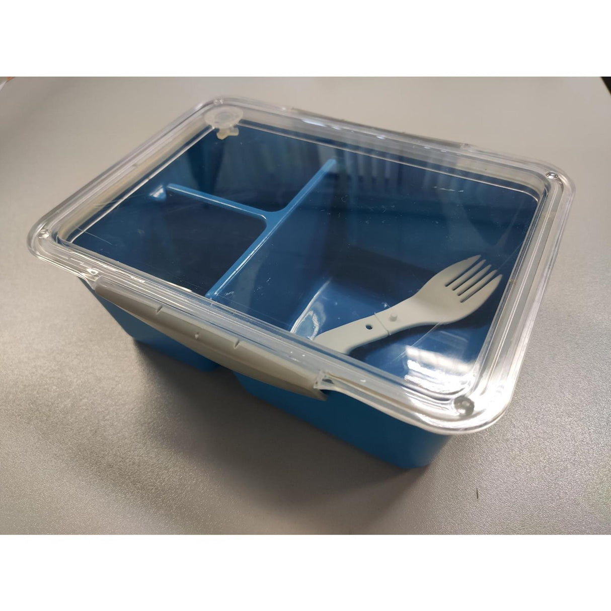 Madkasse med klapgaffel 20x15x7cm, tåler fryser og mikroovn, benzinblå