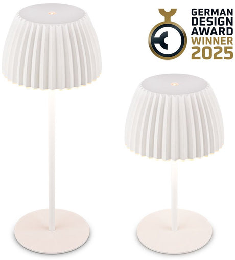 B.k.licht briloner champ - genopladelig bordlampe - ledningsfri lampe - berøringsdæmpbar - til indendørs og udendørs - vinder af tysk designpris 2025 - hvid - ø14,5 x 36,5 cm