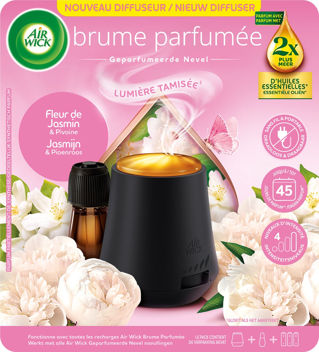 Air wick essential mist automatisk luftfrisker jasmine peony - startsæt