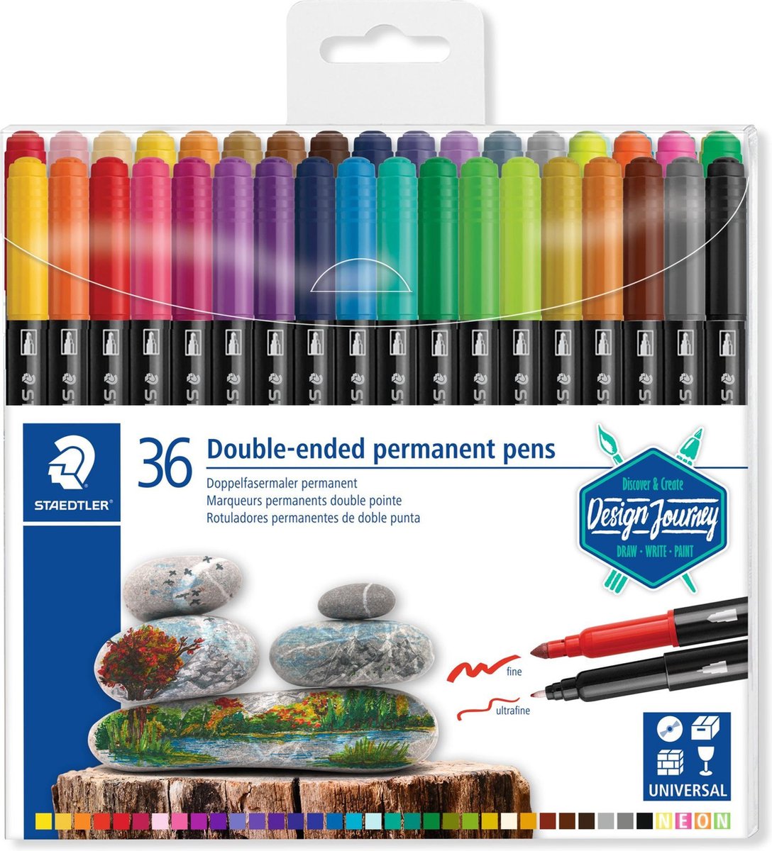 Staedtler permanent tusch - dobbelt spids 3187 - sæt med 36 stk