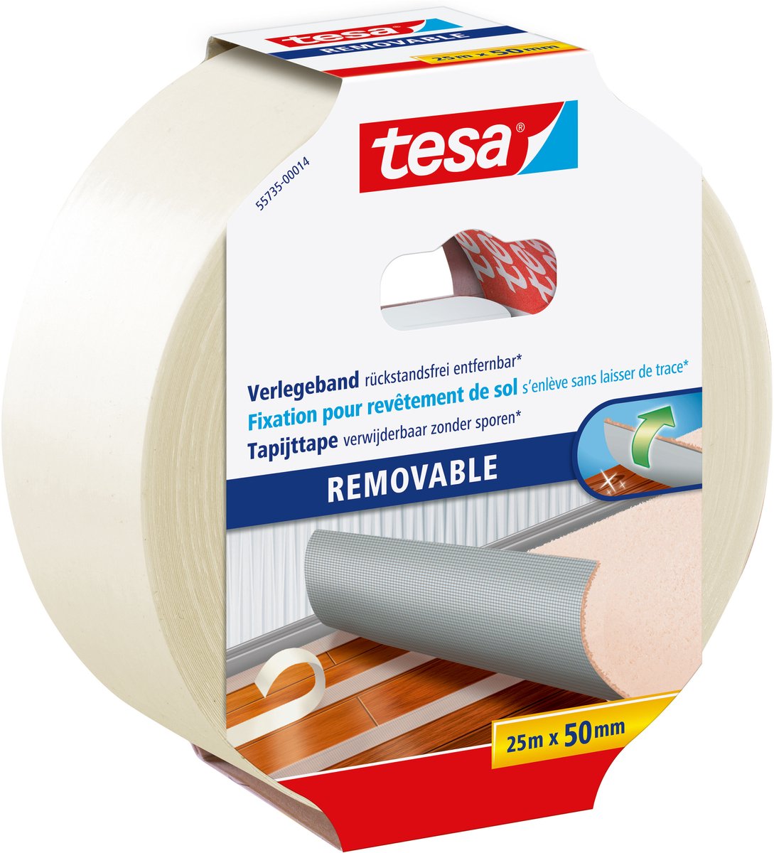 Tesa læggetape dobbeltsidet stofforstærket aftagelig uden rester - 25m x 50mm