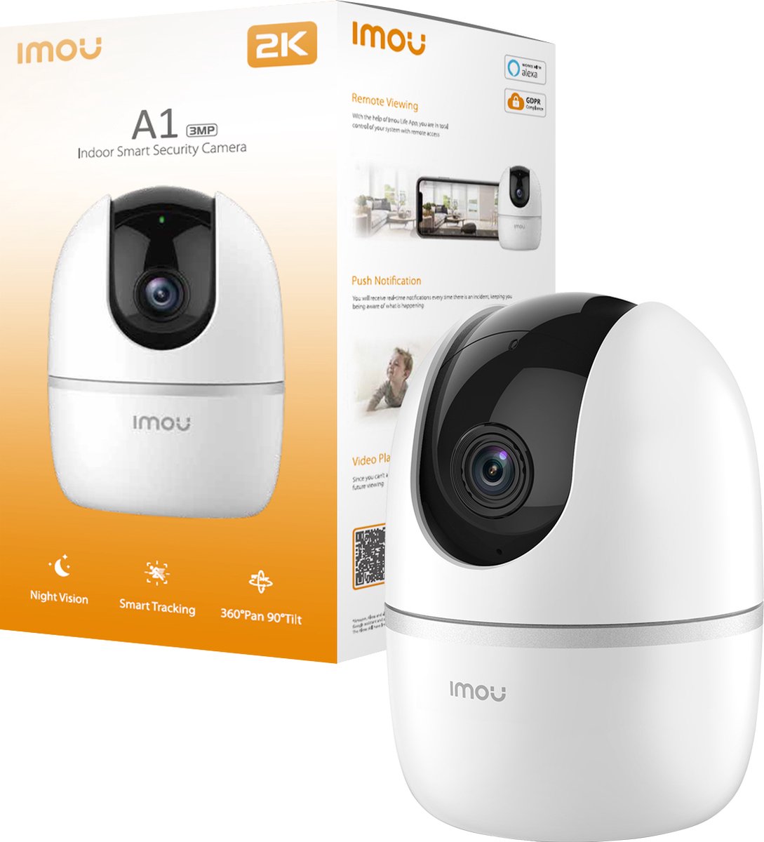 Imou a1 2k babyalarm med kamera - 3mp babyalarm med app - 360° roterbar - grædende bevægelsesdetektion - nattesyn - to-vejs lyd - privattilstand - 3 års garanti