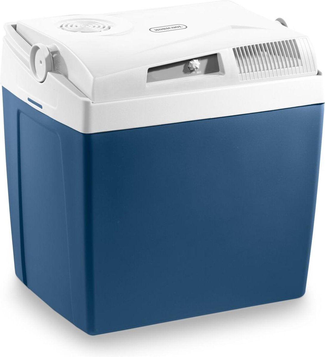 Mobicool me27 ac dc termoelektrisk køleboks - 26l - 12 230v - energiklasse e - blå hvid