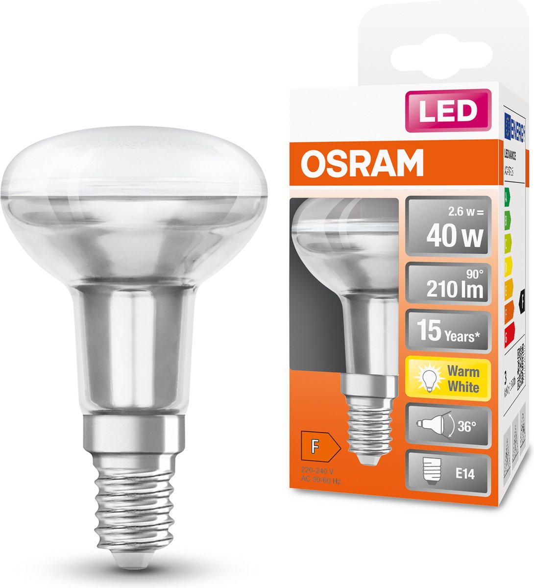 Osram LED-lampe - reflektor e14 - 2,6w - 210 lumen - varm hvid - ikke dæmpbar