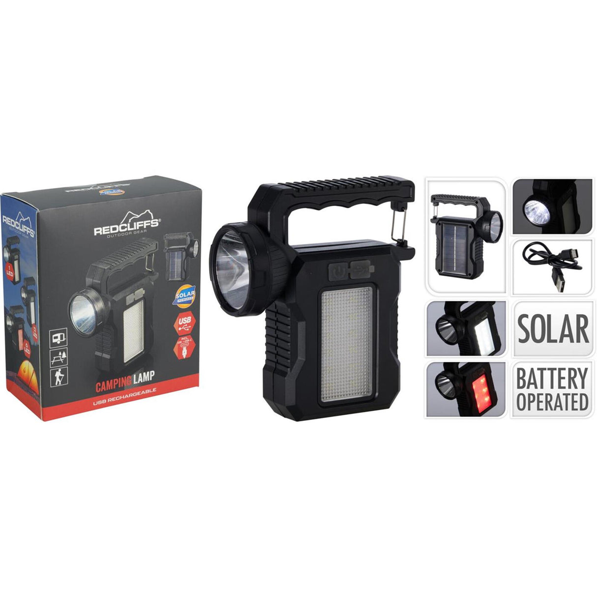 Redcliffs solar campinglamp oplaadbaar met usb of solar