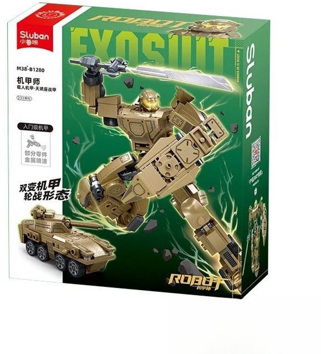 Sluban exosuit robottank byggelegetøj 2i1 actionfigur – byggelegetøj – byggesæt med 233 byggeklodser – m38-B1280 – fra 6 år