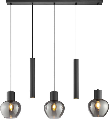 Brilliant ligari - hængelampe - 5-lys - stråle 123 cm - e27 max 3x20w gu10 max 2x10w - sort røg
