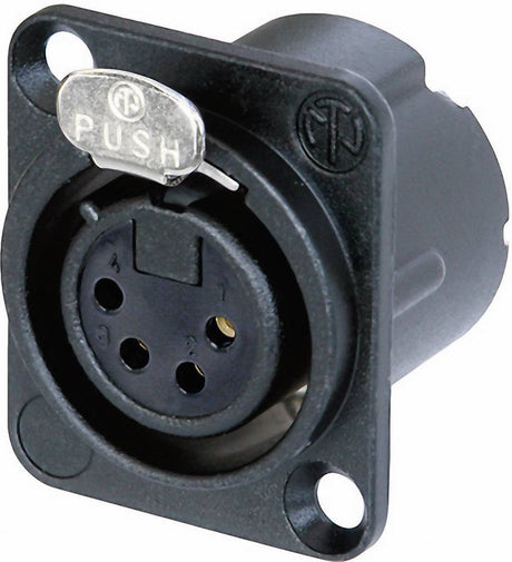 Neutrik nc4fd-lx-b xlr konnektorflange, kontakter lige antal ben: 4 sorte 1 stk.