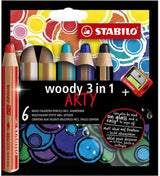 Stabilo woody 3 i 1 - multitalent farveblyant - arty - sæt med 6 stk. + blyantspidser