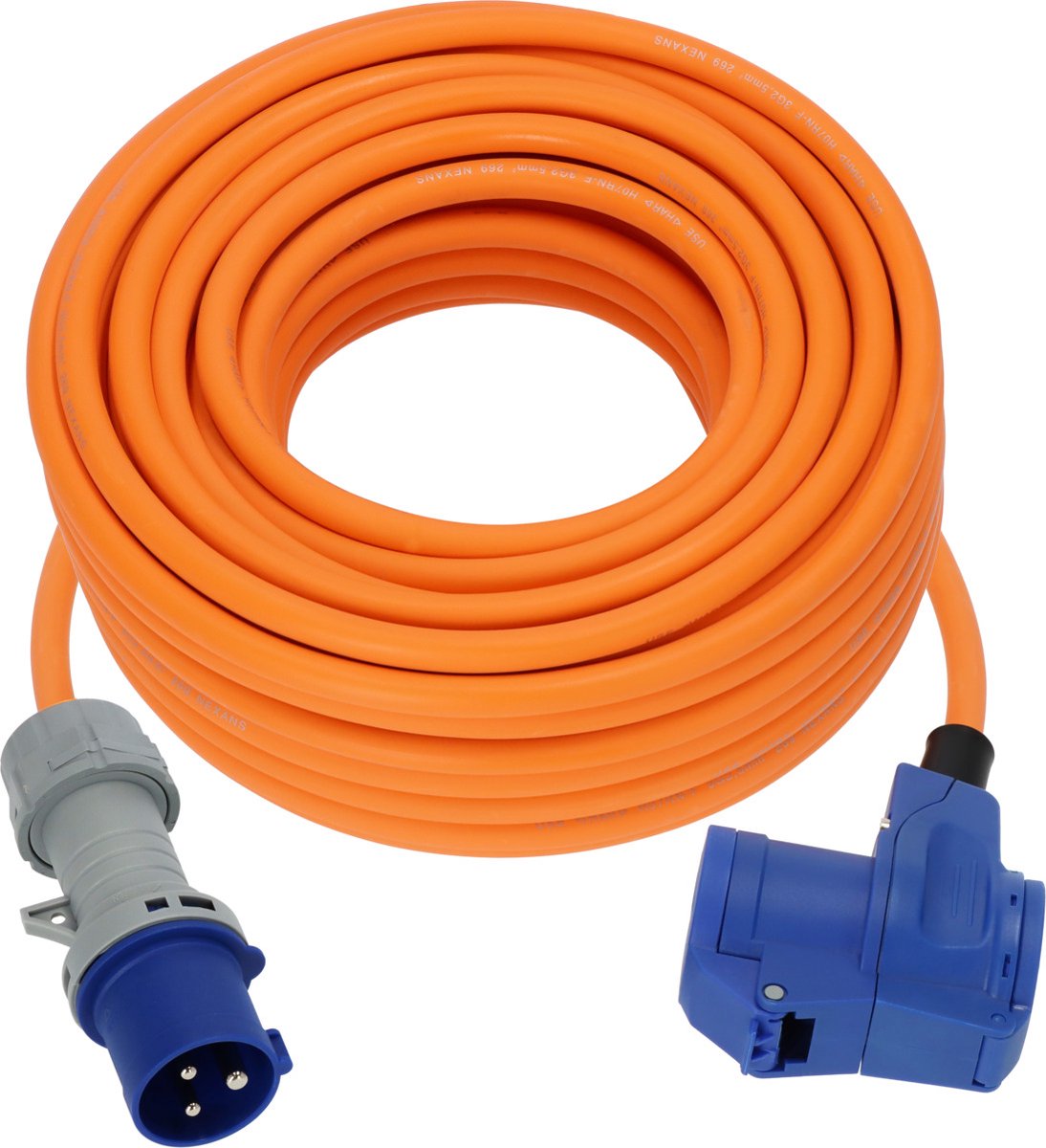Brennerstuhl cee forlængerkabel 25m kabel i orange (cee stik og vinkelkobling inkl. kombinationsstik med LED spændingsindikator, 230v 16a, til permanent udendørs brug, fremstillet i Tyskland)
