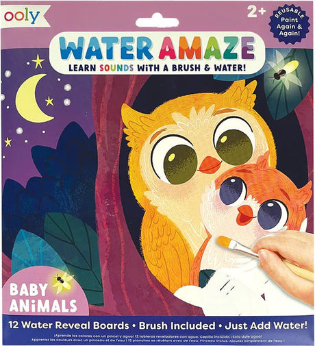 Ooly - water amaze water reveal boards - baby dyr - farvning med vand - 12 forskellige billeder - skjulte billeder afsløres med vand - inklusive pensel - billederne forsvinder når de er tørre - velegnet fra 2 år