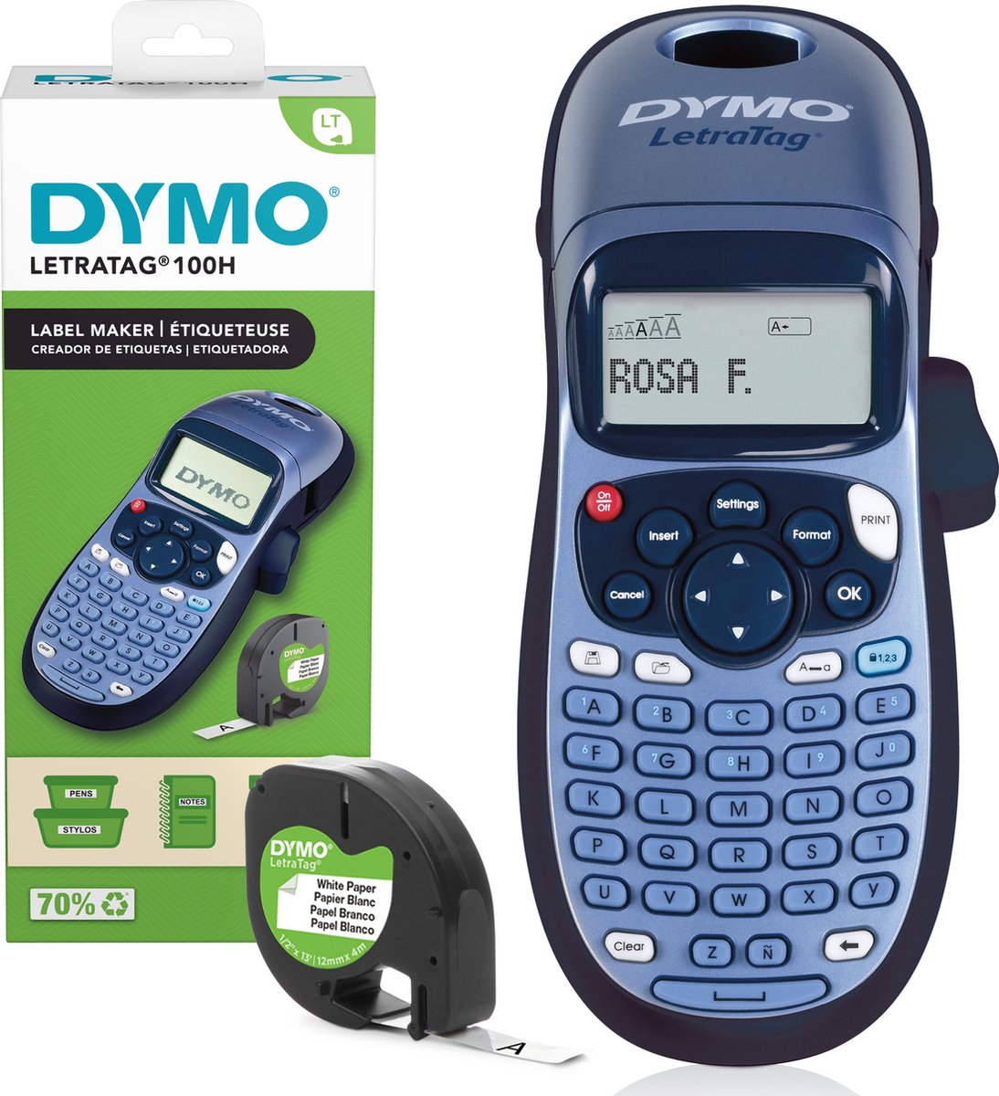 Dymo letratag lt-100h etiketprinter - etiketmaskine med ABC-tastatur til hjemmet og kontoret - blå