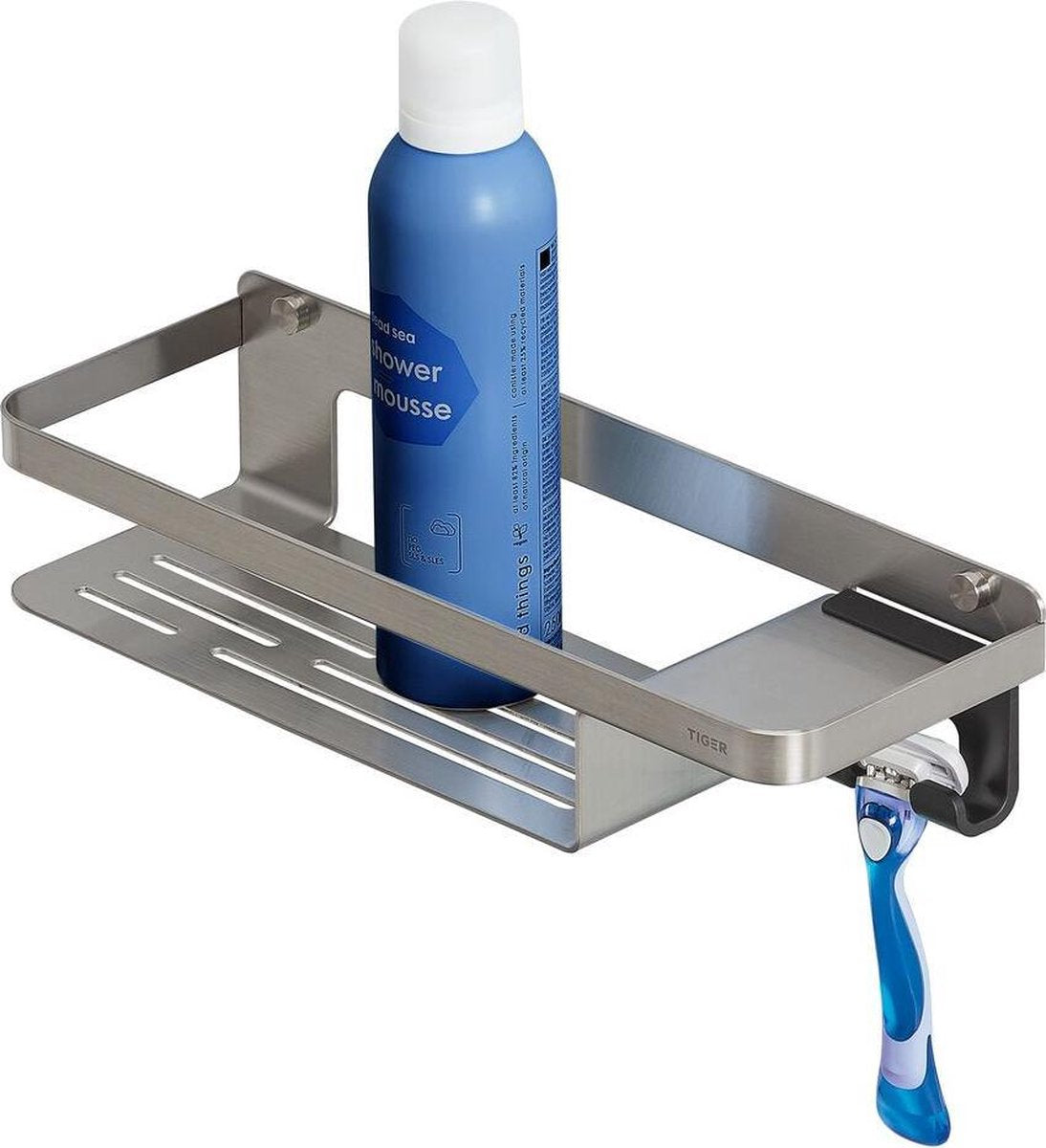 Tiger caddy - bruseholder - brusekurv med krog 32 cm - børstet rustfrit stål