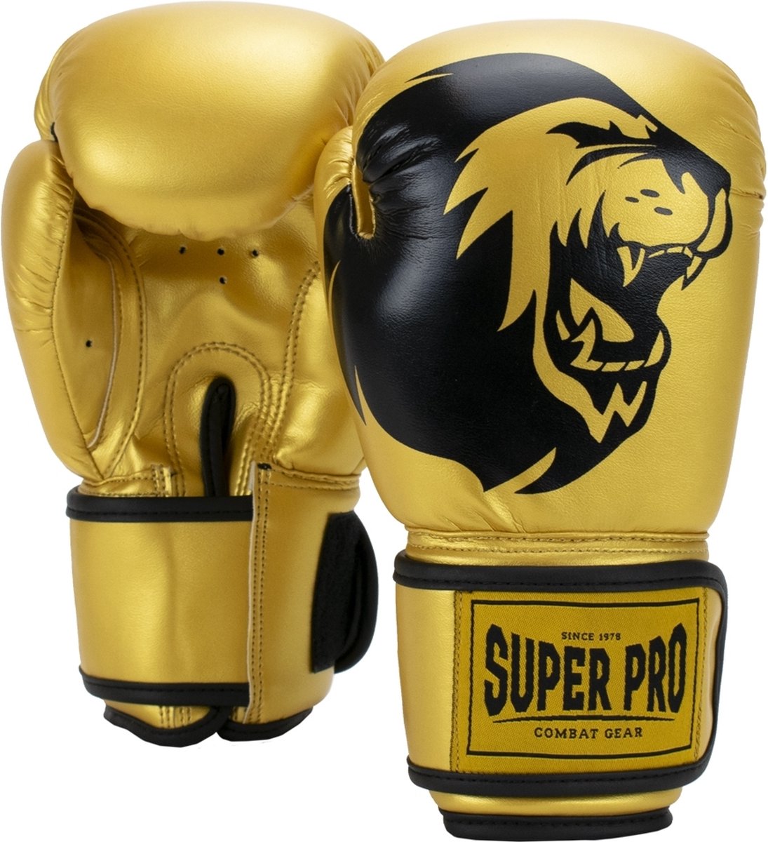 Super pro combat gear talent (kick)bokshandschoenen goud zwart 10oz