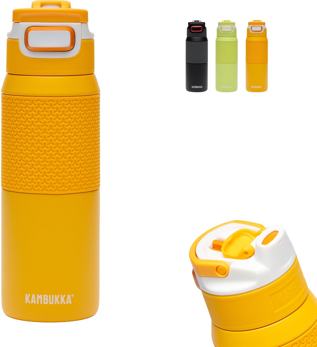 Kambukka elton isoleret vandflaske 750ml - mango galning med 3-i-1 låg og nem rengøring - orange
