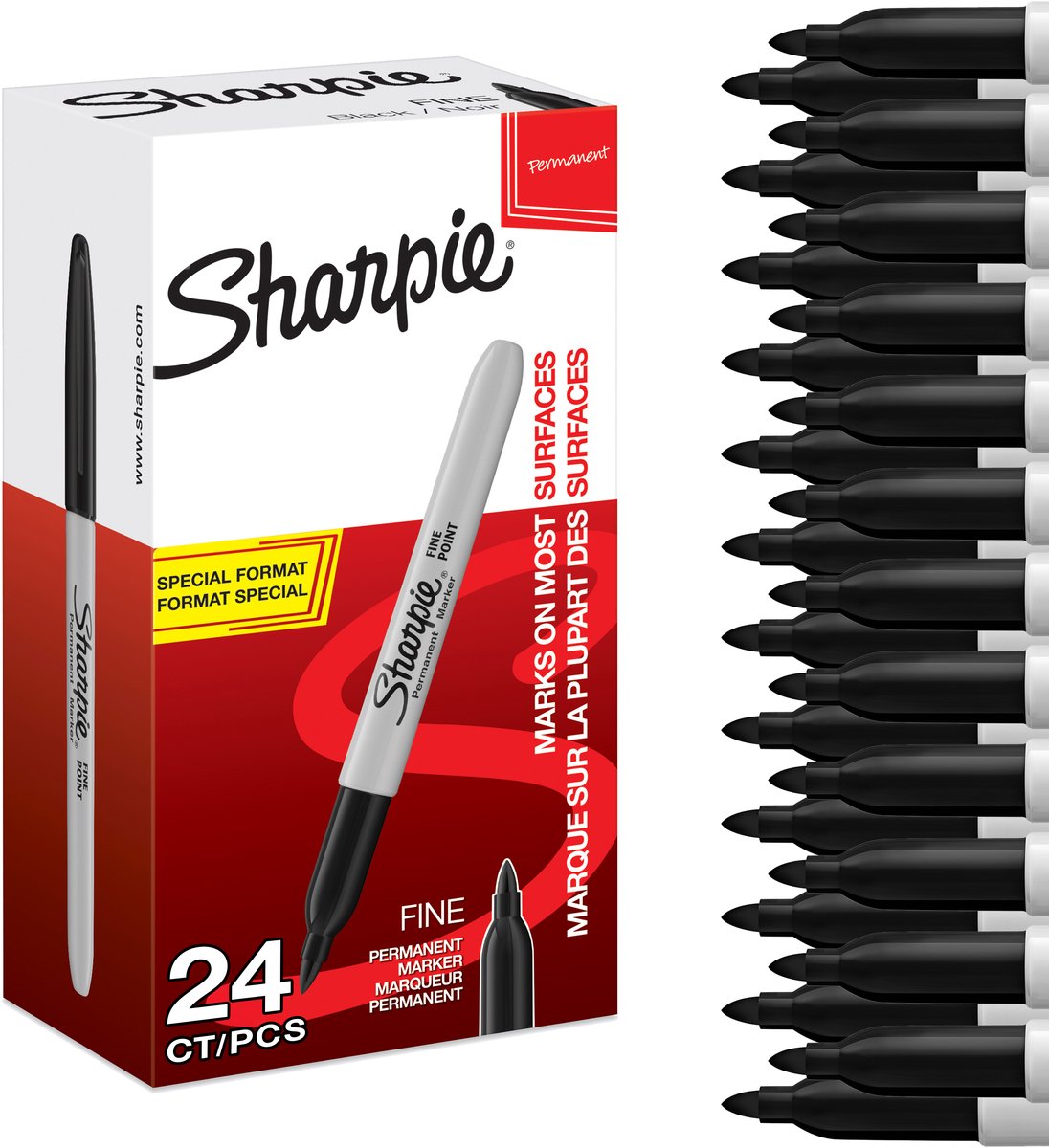 Sharpie permanente markører | fint punkt | sort blæk | 24 stk