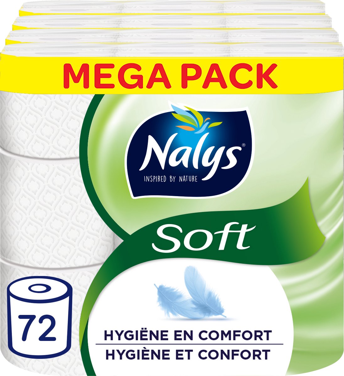 Nalys blødt toiletpapir - 72 ruller - hvid - værdipakke