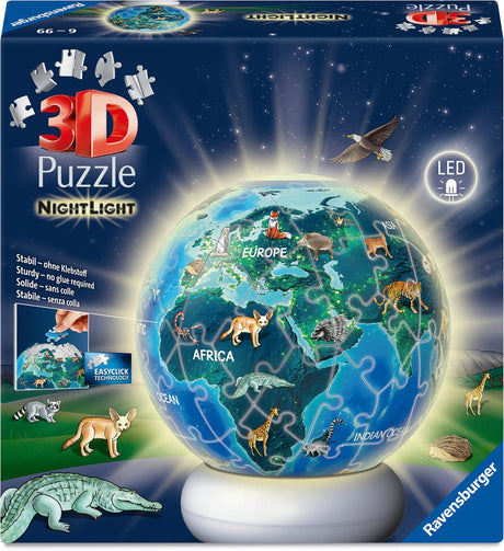 Ravensburger – jord med dyremotiver – 3D puslespil-natlampe – 73 brikker