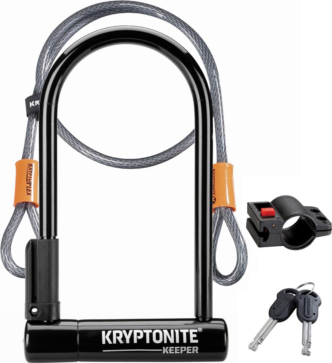 Kryptonite holder standard U-lås med kabel - cykel - art-2 lås - U-lås (el) cykel - 10,2x20,3 cm - kabel 120 cm lang - sort