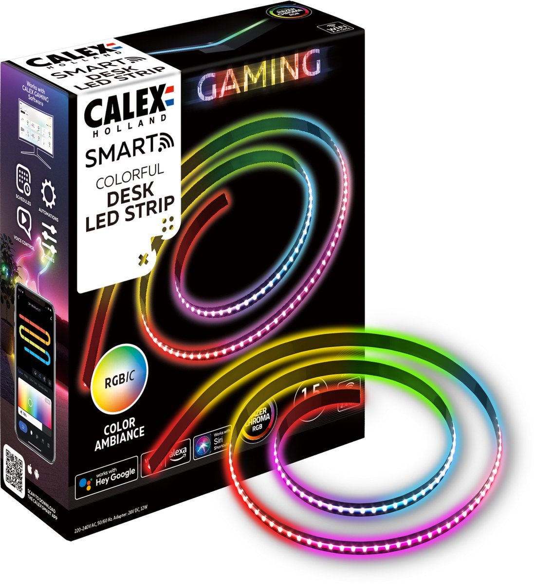Calex gaming LED strip til skrivebord - razer chroma kompatibel - smart home - rgbic synkronisering til pc - 150cm