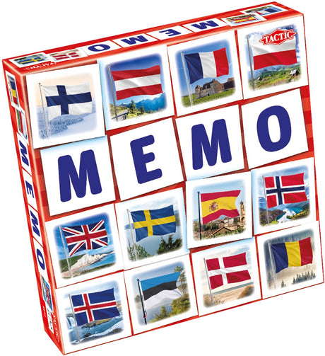 Taktisk memo-flag - memospil - find de rigtige par - lær at genkende landes flag - pædagogisk brætspil for børn og familier - 2 til 6 spillere - fra 3 år