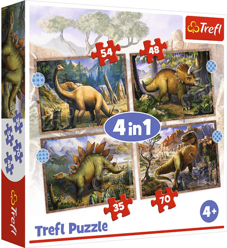 Trefl puzzel - 4-in-1 dinosaurus legpuzzel voor kinderen.