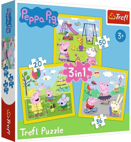 Trefl peppa gris 3-i-1 puslespil - 20 36 50 brikker