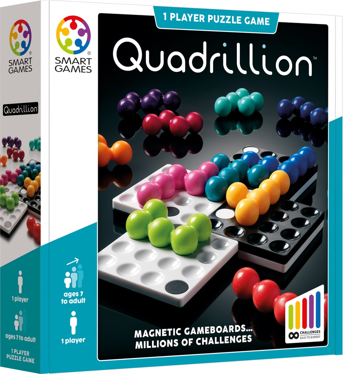 Smartgames quadrillion - magnetisk 2D logisk tænkespil - uendeligt antal puslespilsudfordringer - fleksibelt hjernetrim solospil - fra 7 år