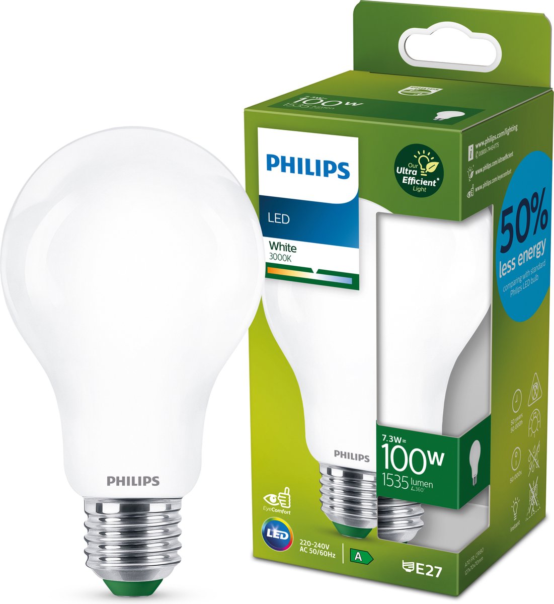 Philips led philips ultra efficient led lamp mat - 100 w - e27 - wit licht