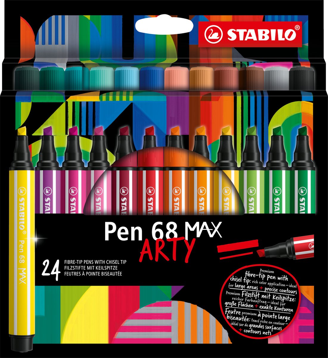 Stabilo pen 68 max arty - tuschpen med tyk mejselspids - sæt med 24 dele