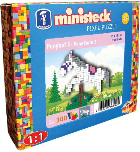 Ministeck kreativ mosaiksæt ponygård 3 - 300 sten - farverigt legetøj.