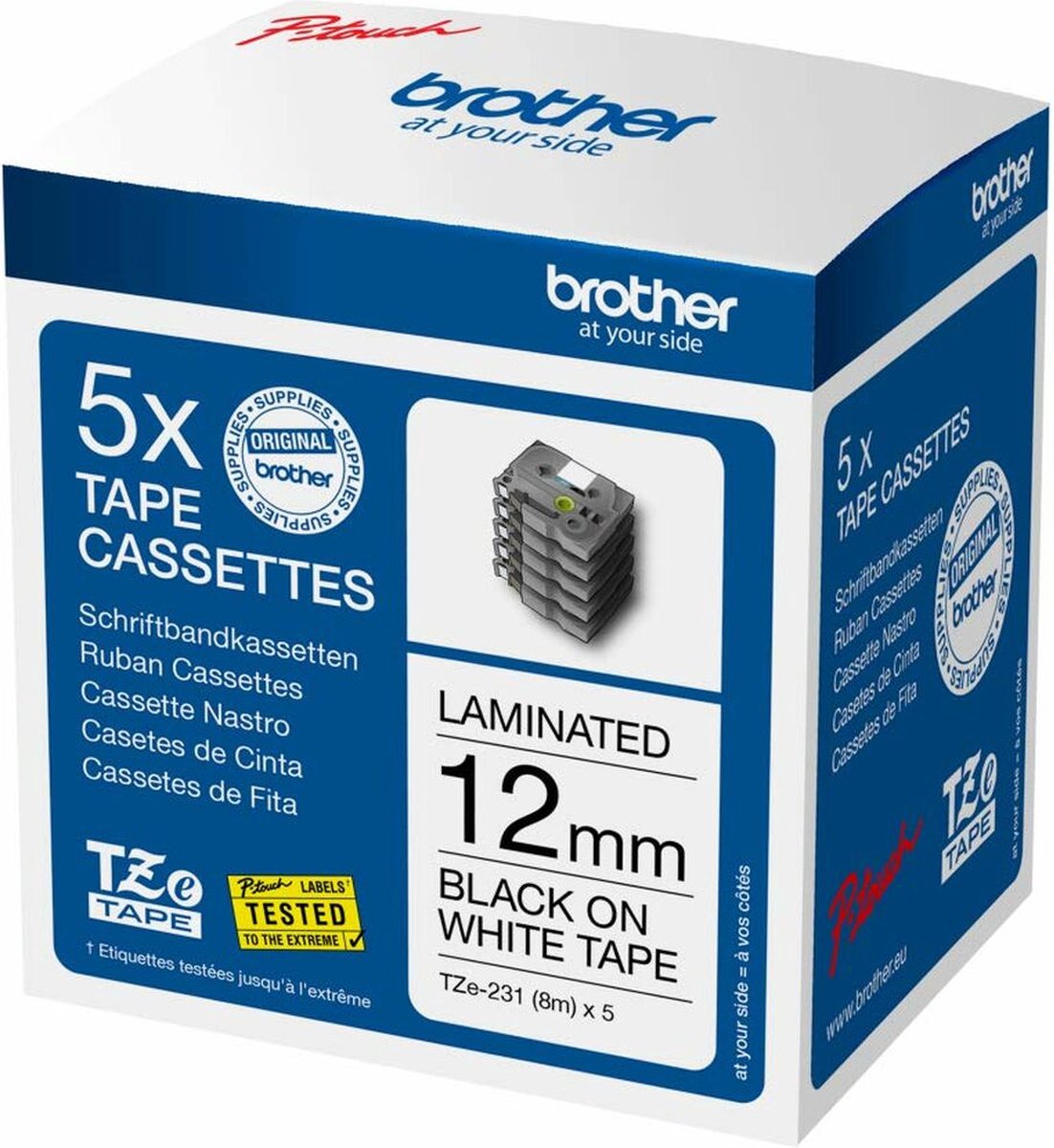 Brother tze-231m5 label printer tape black on white