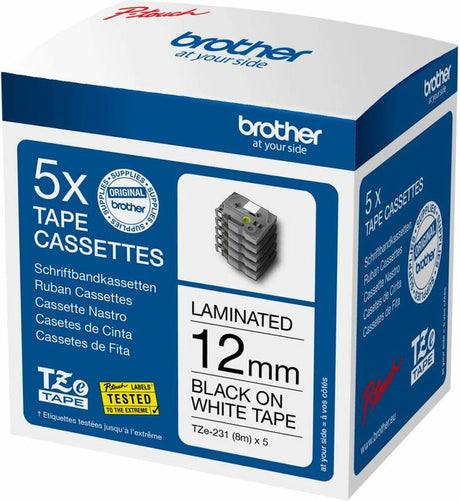 Brother tze-231m5 label printer tape black on white