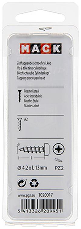 Mack 1020017 - selvskærende skrue cylinderhoved a2 44 stk 4,2 x 13 mm | 5 stk