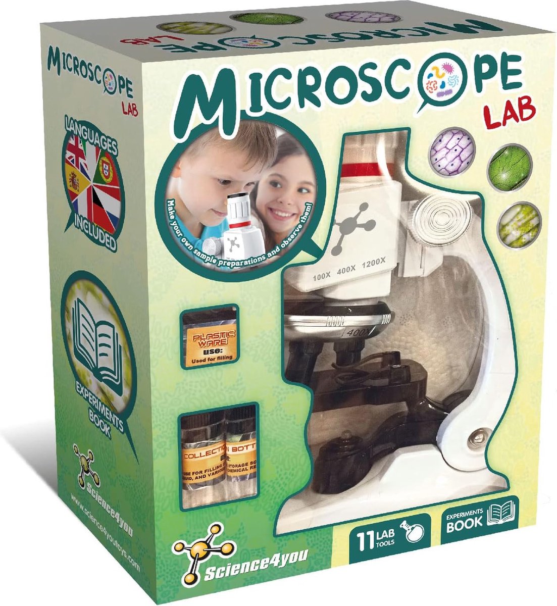 Science 4 you science4you mikroskoplaboratorium – stammemikroskopsæt – opdag mikroverdenen med undervisningsbog – alder 8+