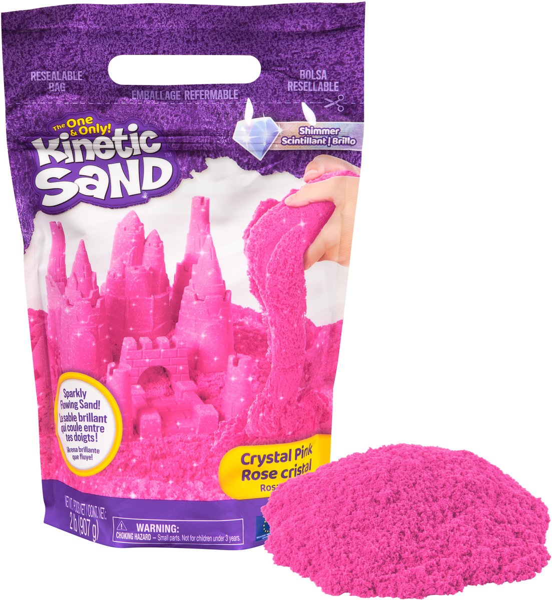 Kinetisk sand - krystalrosa naturligt glitrende sand - 907 g original - sanselegetøj