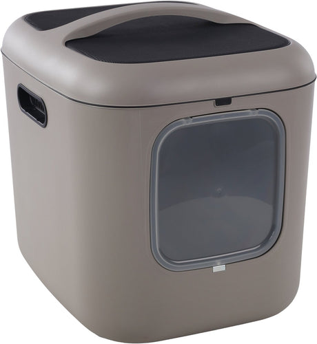 Flamingo kattenbak – design line xxl – romy taupe – 61,5x50x57,5 cm – extra ruim – gerecycleerde kunststof – met magnetische deur koolfilter – makkelijk schoon te maken – voor grote katten