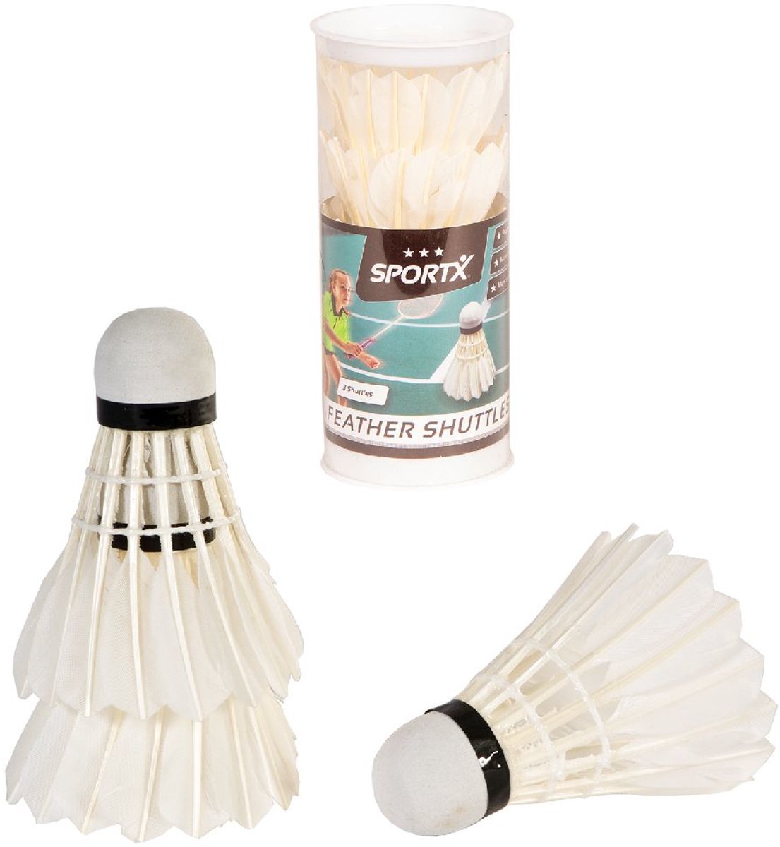 Sportx Shuttle Feathers White in Tube, 3st.