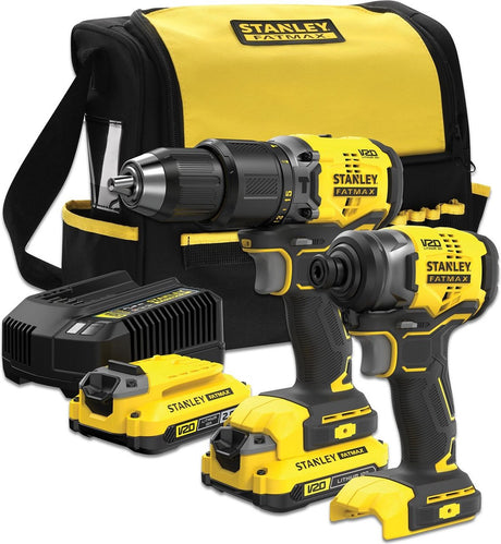 Stanley fatmax v20 - akku boremaskine kombinationssæt - 18v - børsteløs - 2x2.0ah