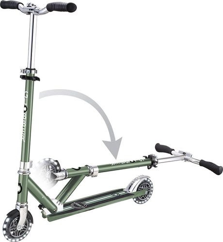 Globber børnescooter - flow - grøn krom - lysende hjul - foldbar - fra 5 år