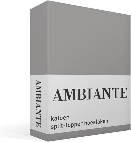 Ambiante cotton uni split-topper hoeslaken - lits-jumeaux - grey