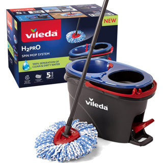 Vileda h2pro spinmoppesystem - komplet moppesæt med spand og pedaltryk - 2 separate vandbeholdere - altid rent vand