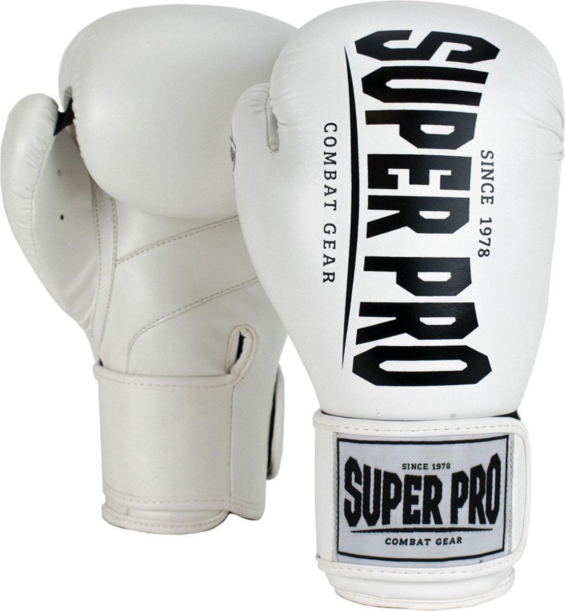 Super pro combat gear champ (kick)bokshandschoenen wit zwart 8oz