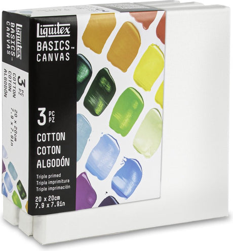 Liquitex 471020020 basics lærredssæt 3x 20×20 cm – 100% bomuldslærred, ca. 280 g m², tredobbelt grundet, til akryloliemaling