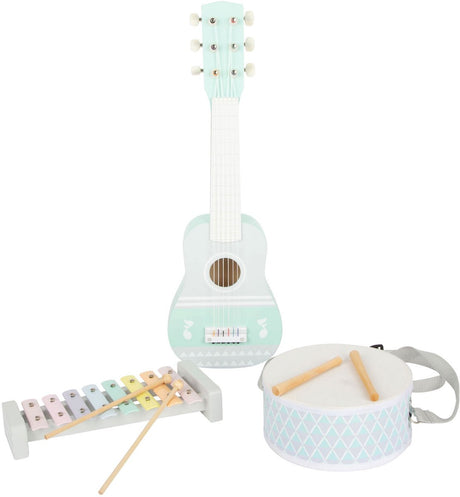 Lille fod - musikinstrumentsæt i træ pastel, 7 stykker,
