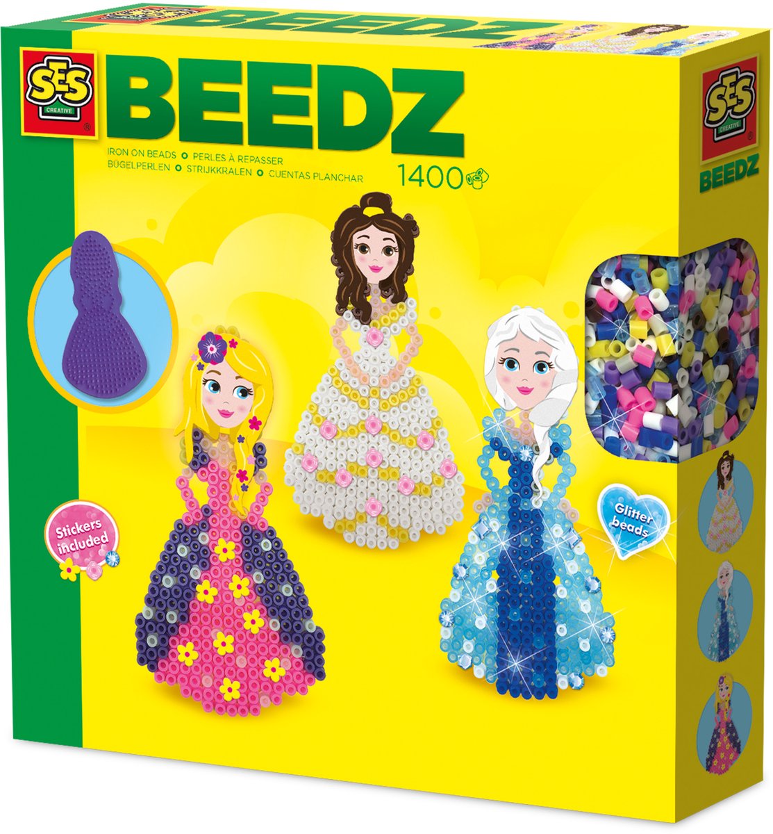 Ses creative - beedz - prinsesser - 1400 strygeperler med bundplader, glitter og strygeplader - fra 5 år