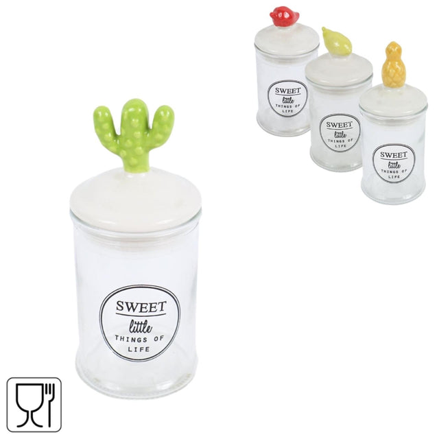 Opbevaringsglas sødt glas 13cm 4 assorteret