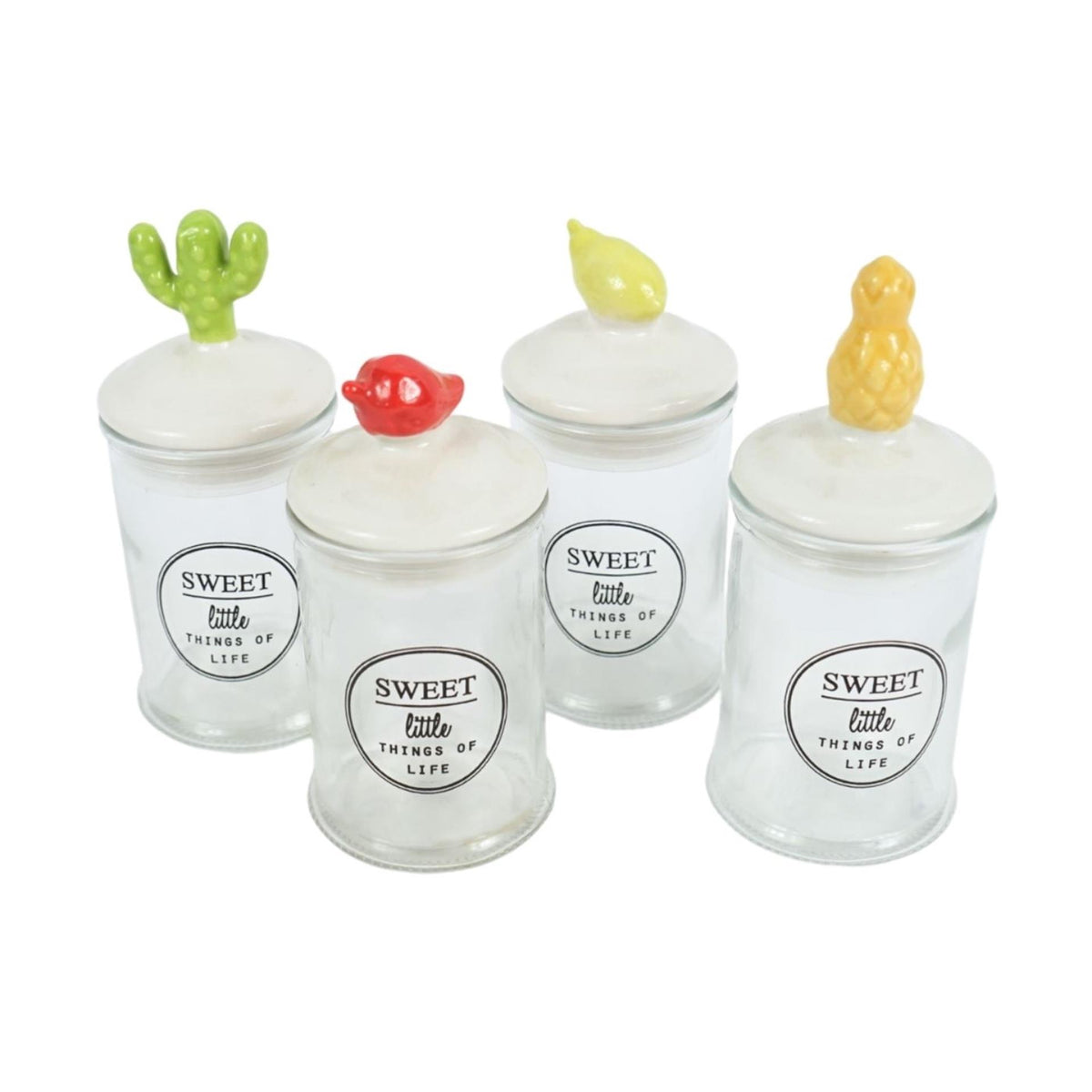 Opbevaringsglas sødt glas 13cm 4 assorteret