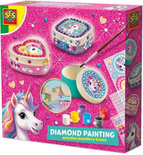 Ses creative - hobby pink - enhjørning - diamantmaling - pigehåndværk - smykkeskrin i træ - fra 5 år